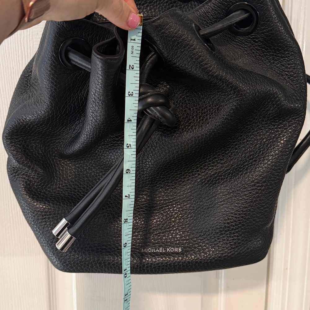 Michael Kors Black Dalia Pebbled Leather Drawstring Backpack - Picture 7 of 8